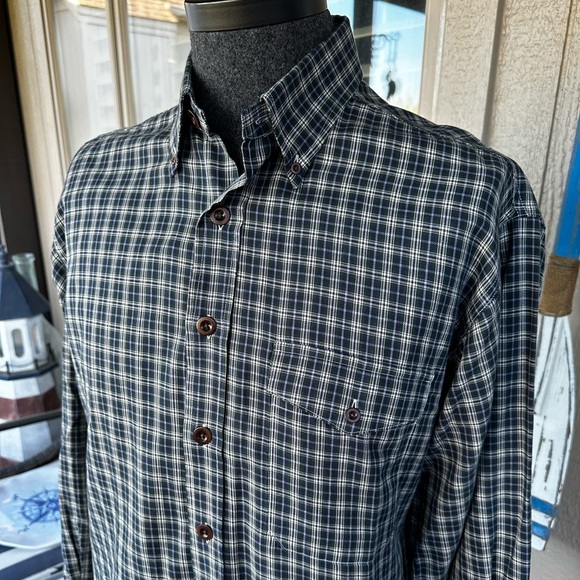 BILL’S KHAKIS Men’s Navy & Green Plaid Cotton Blend Button Down Shirt - Sz Large - Picture 2 of 14